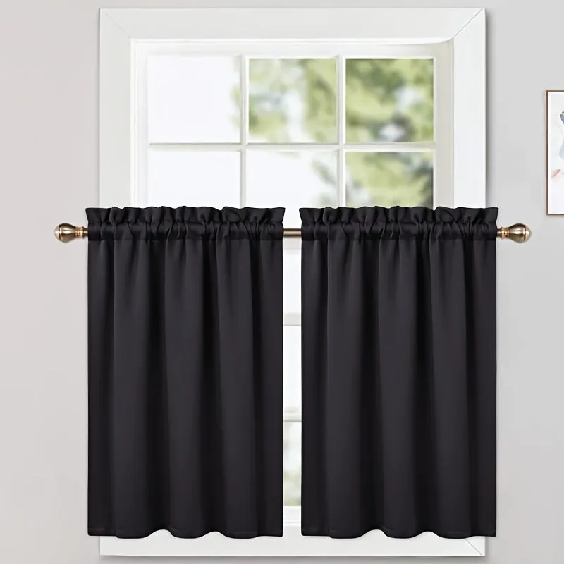 2pcs Blackout Curtains Room Darkening Thermal Insulated Short Kitchen Curtains For Small Window Cafe Bathroom, 25x36 Inches