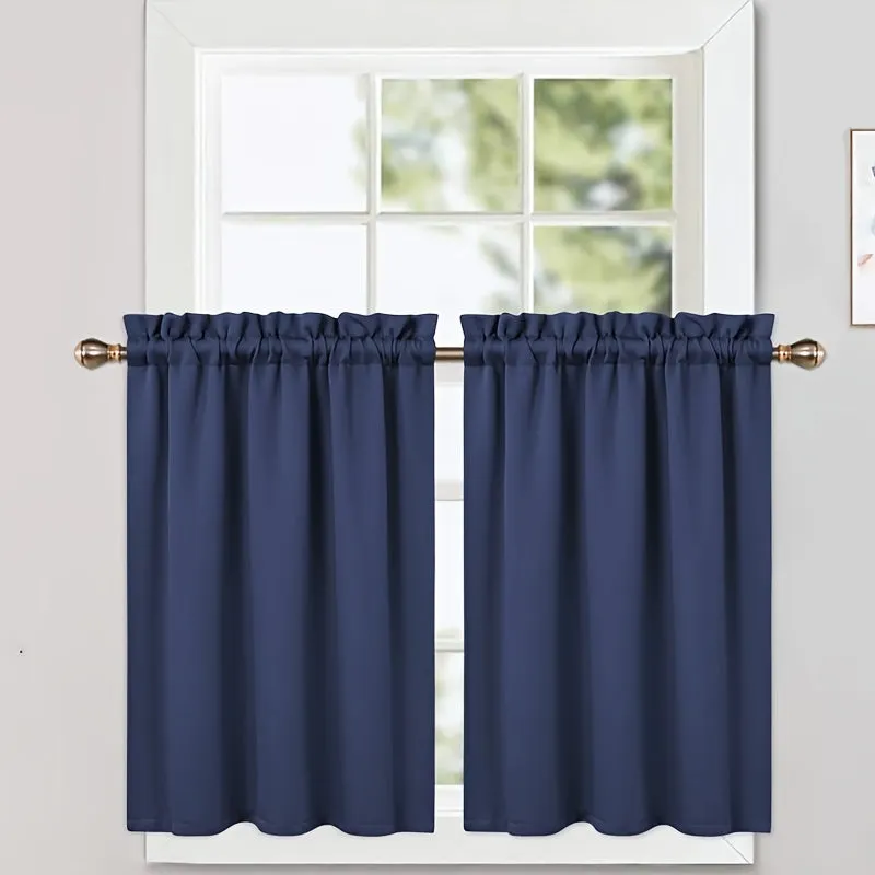 2pcs Blackout Curtains Room Darkening Thermal Insulated Short Kitchen Curtains For Small Window Cafe Bathroom, 25x36 Inches