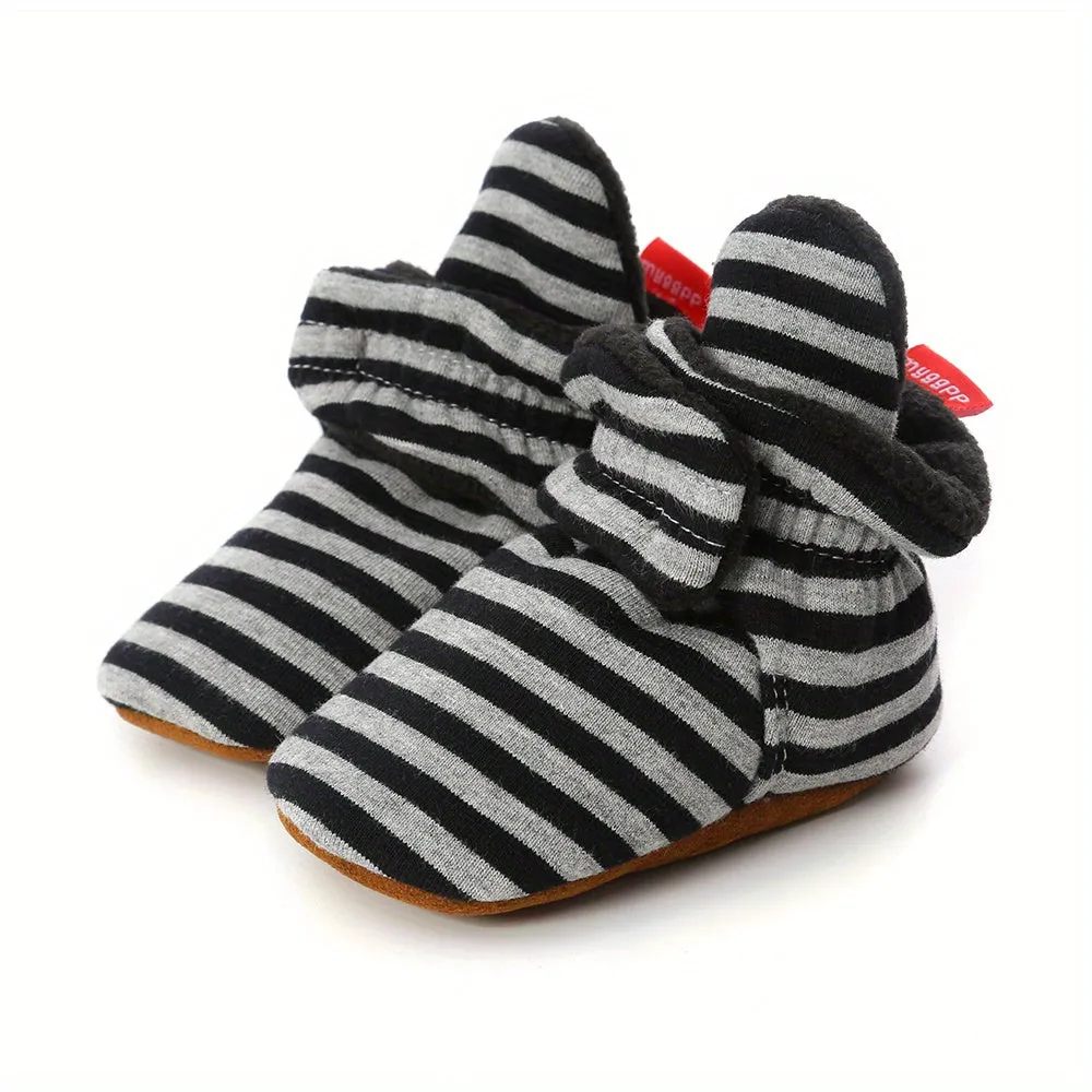 Adorable Baby Boys Warm Walking Shoes - Stylish Striped Design, Insulated for Ultimate Comfort, Perfect for Little Explorers Learning to Walk