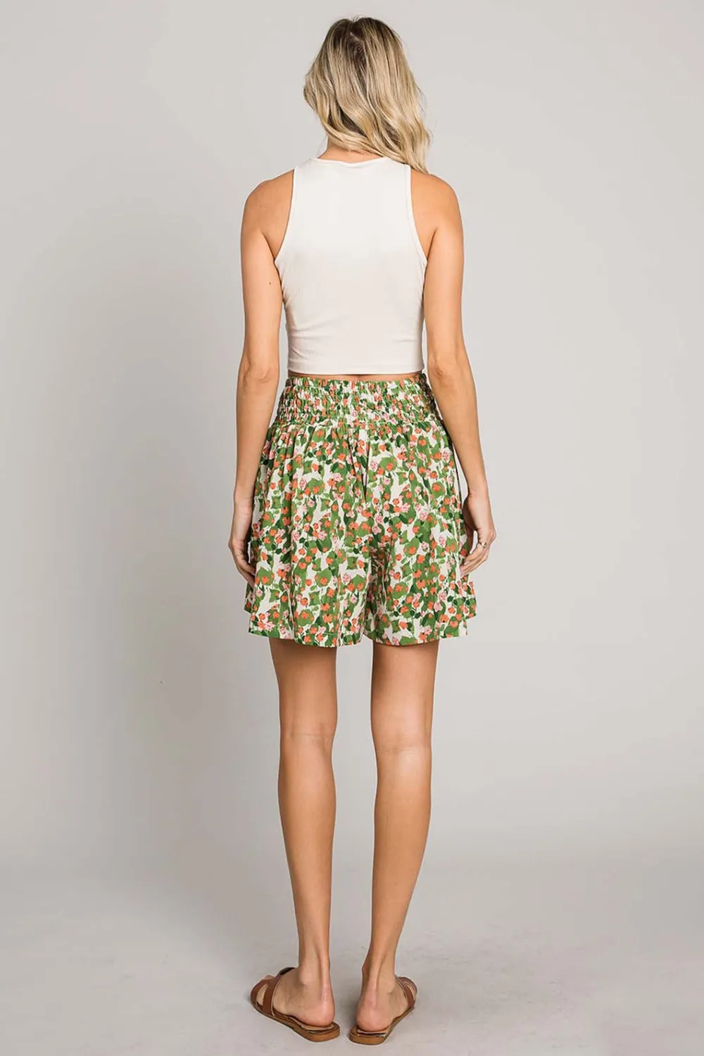 Alina Floral Printed Smocked Waist Skorts