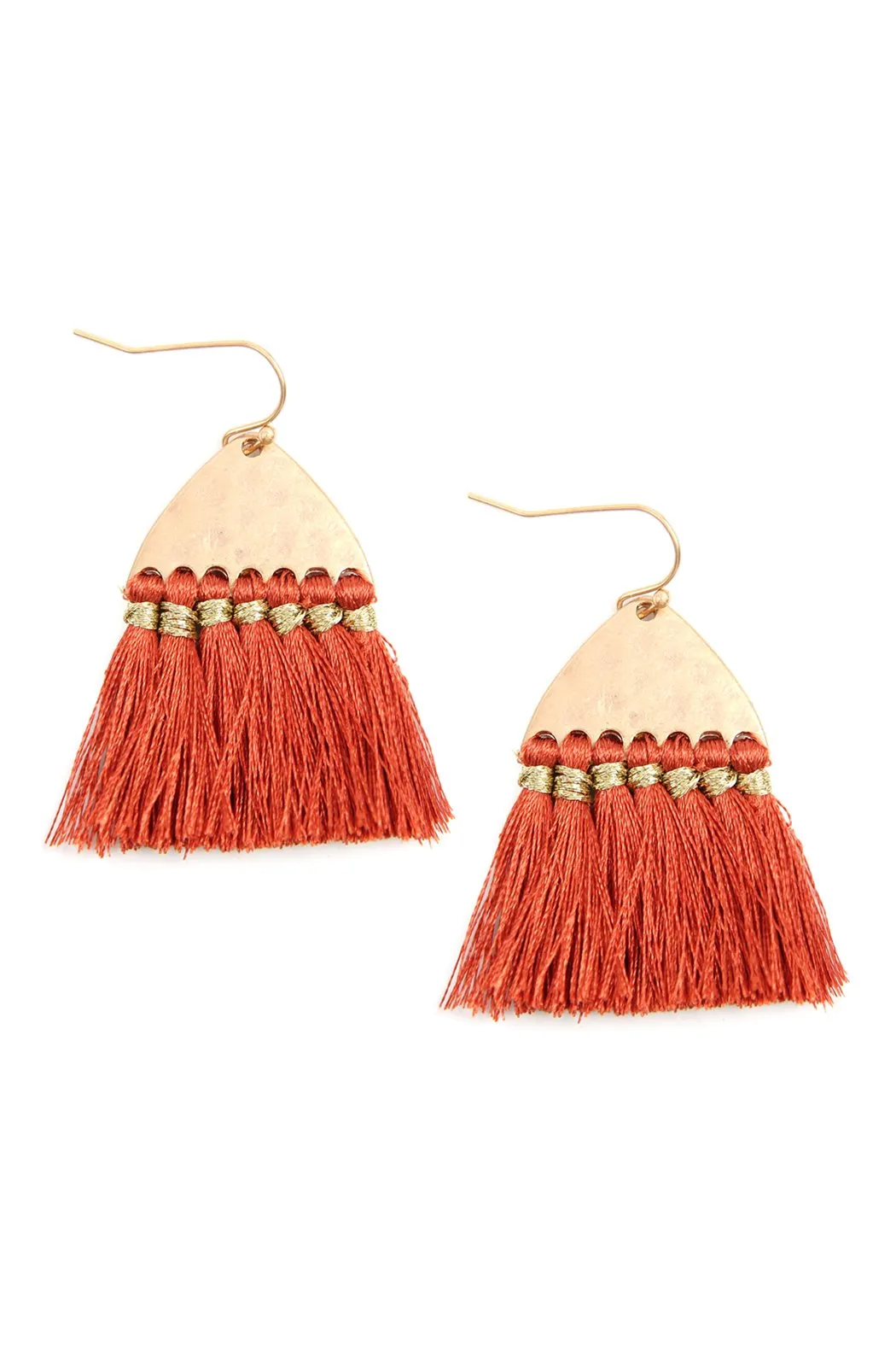 B2e2783 - Thread Tassel Hammered Metal Hook Earrings