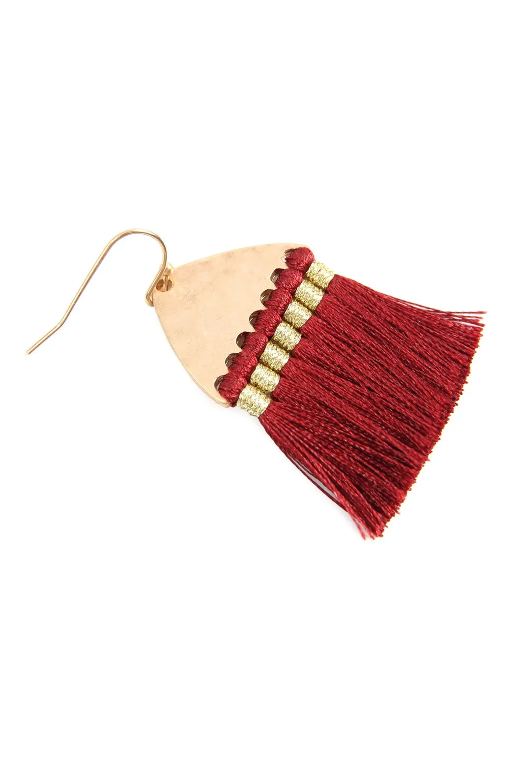 B2e2783 - Thread Tassel Hammered Metal Hook Earrings