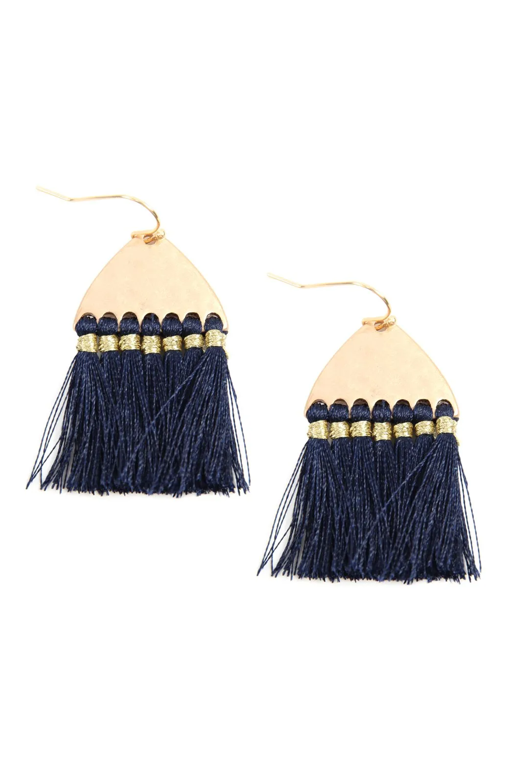 B2e2783 - Thread Tassel Hammered Metal Hook Earrings