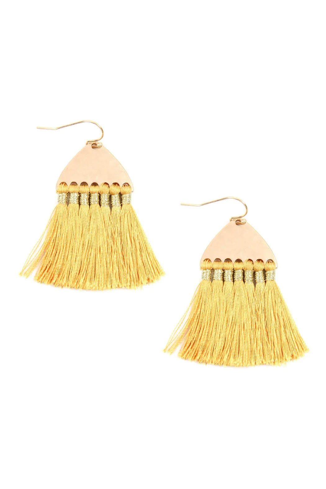 B2e2783 - Thread Tassel Hammered Metal Hook Earrings