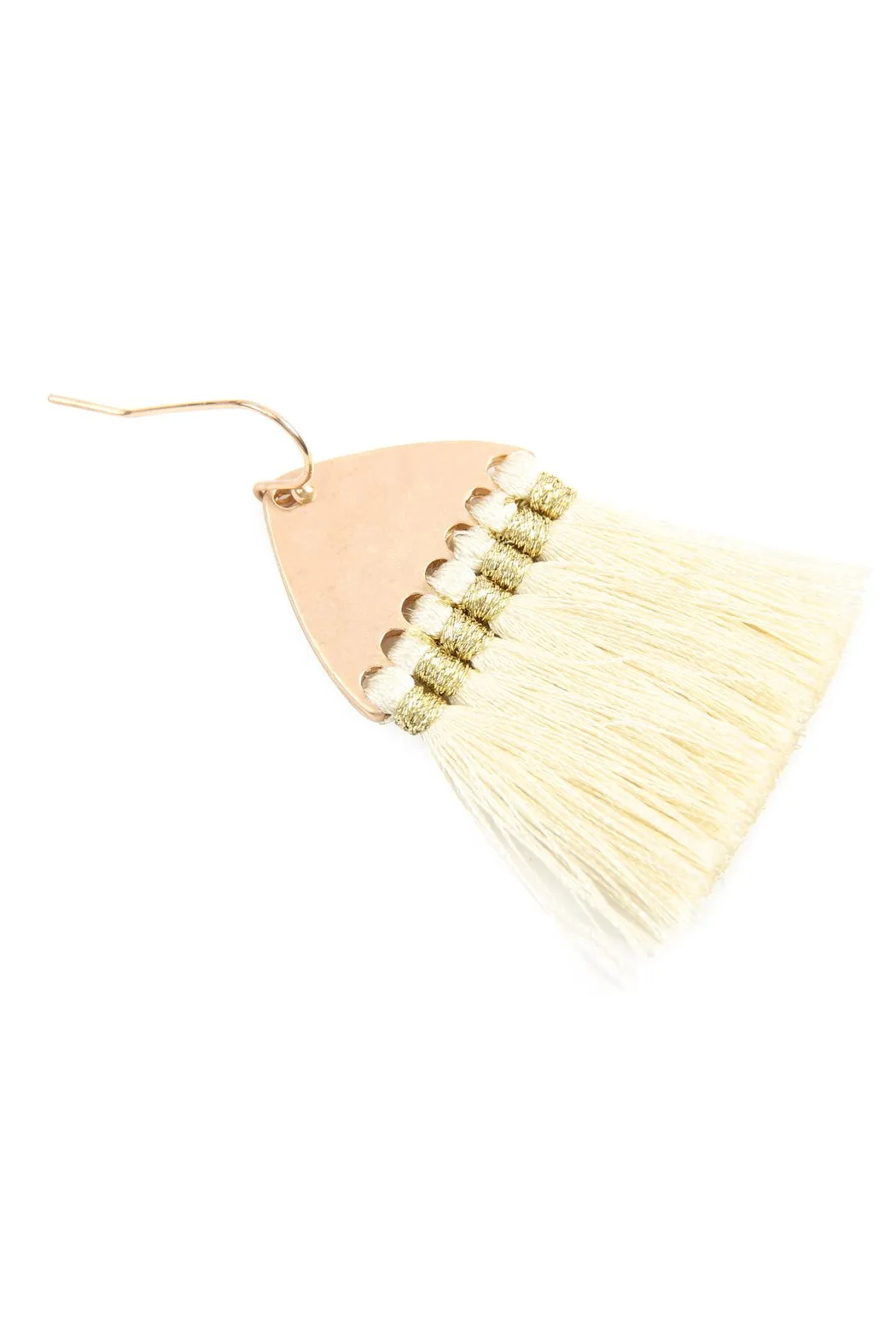 B2e2783 - Thread Tassel Hammered Metal Hook Earrings