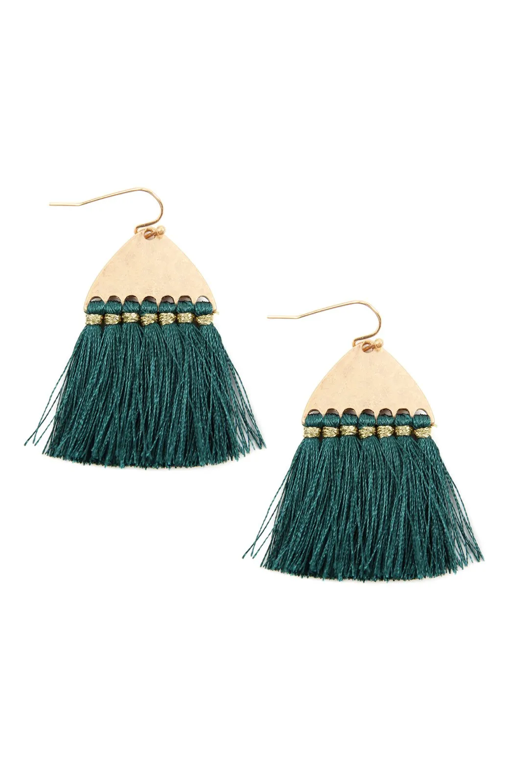 B2e2783 - Thread Tassel Hammered Metal Hook Earrings