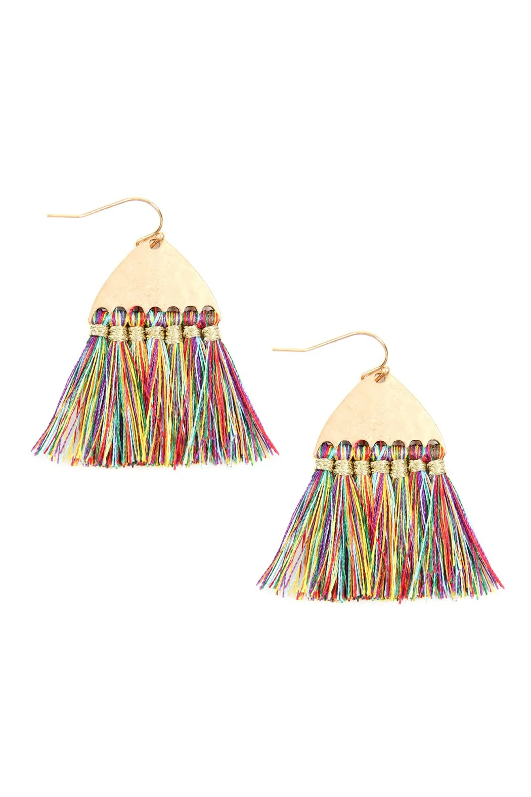 B2e2783 - Thread Tassel Hammered Metal Hook Earrings