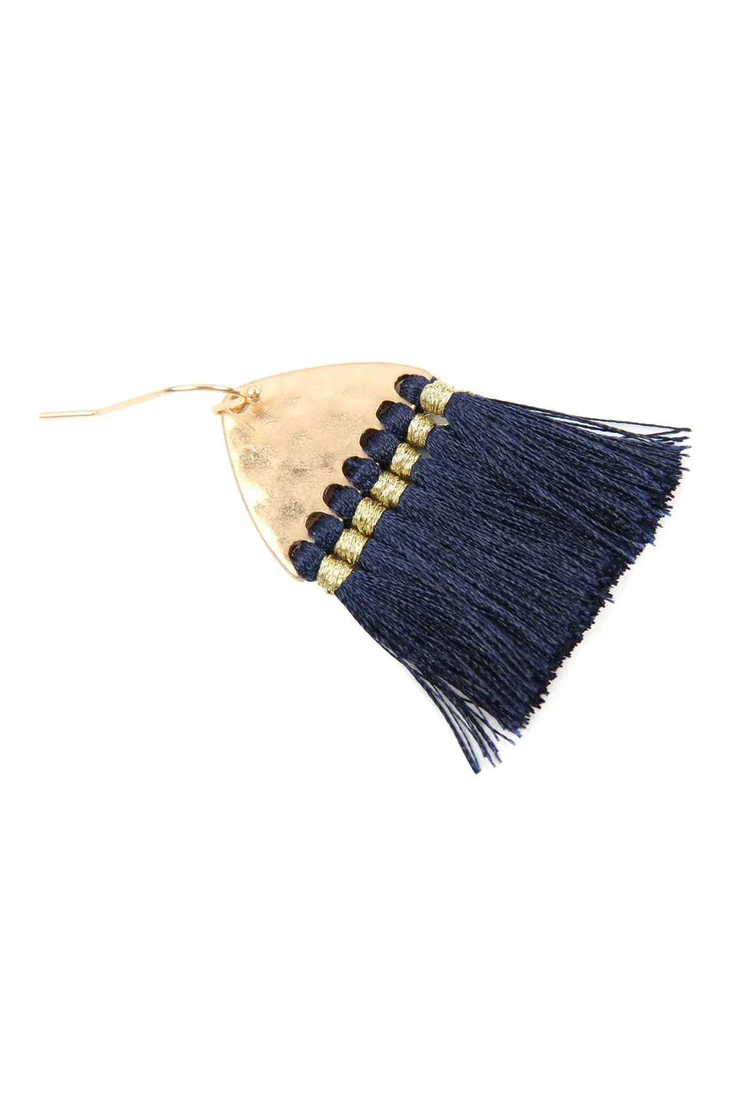 B2e2783 - Thread Tassel Hammered Metal Hook Earrings