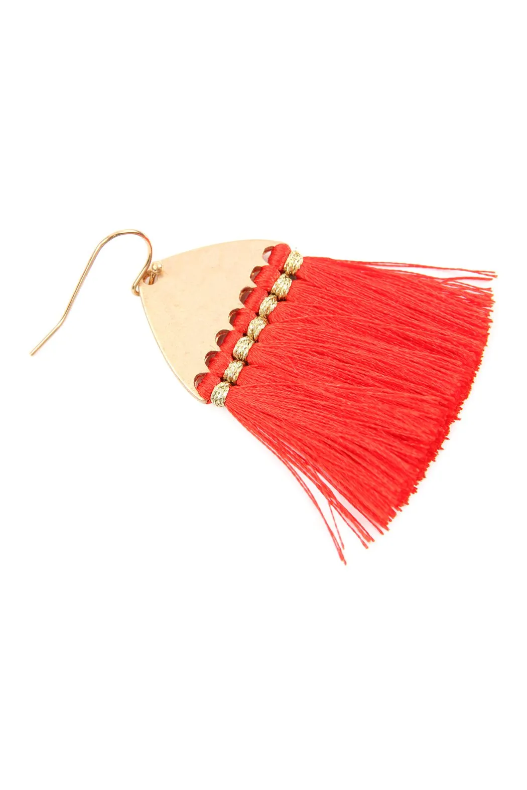 B2e2783 - Thread Tassel Hammered Metal Hook Earrings