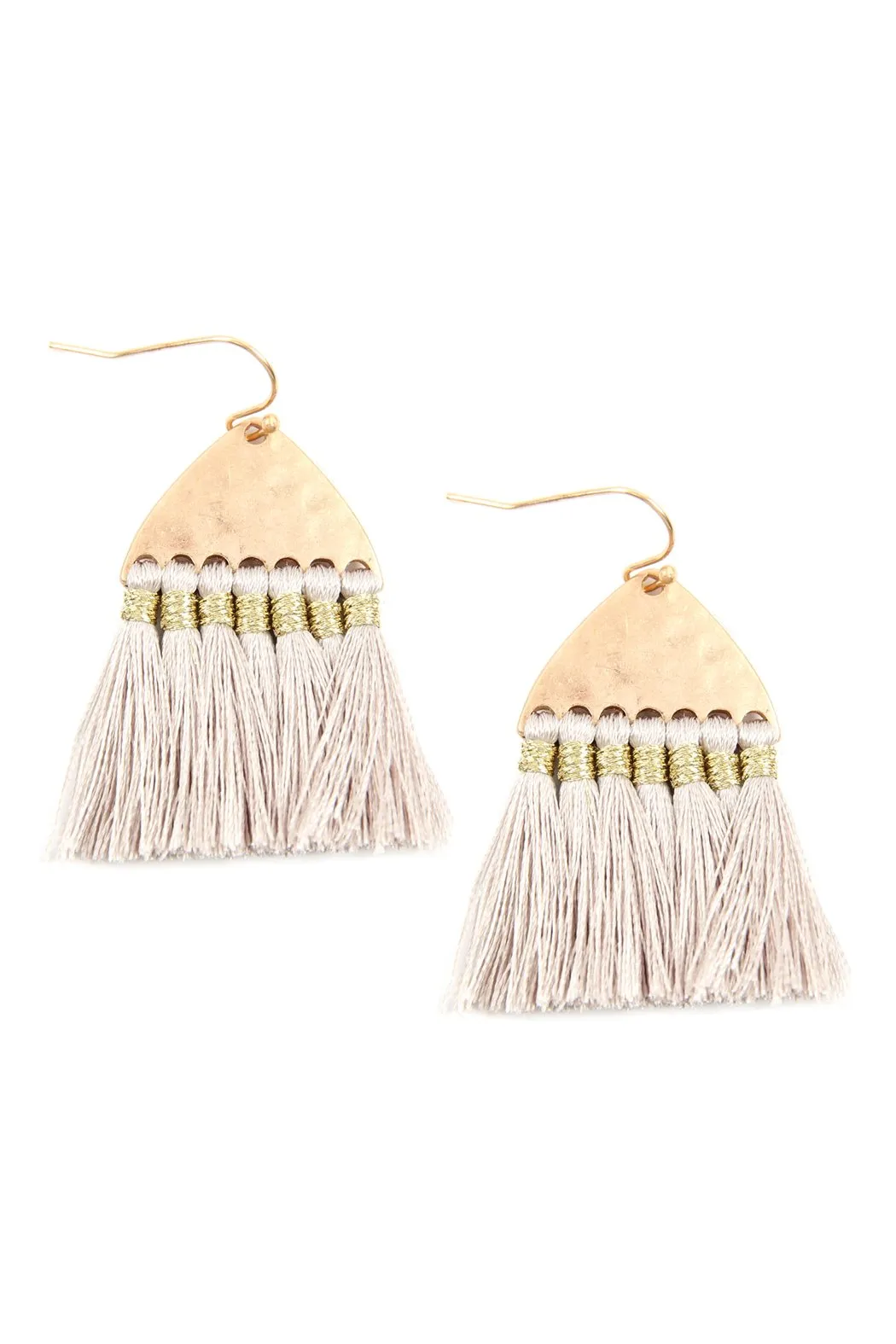 B2e2783 - Thread Tassel Hammered Metal Hook Earrings