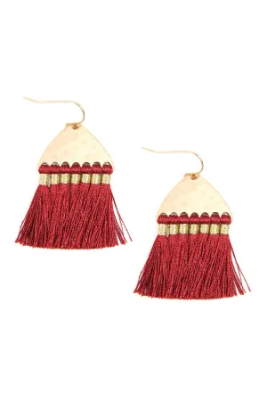 B2e2783 - Thread Tassel Hammered Metal Hook Earrings