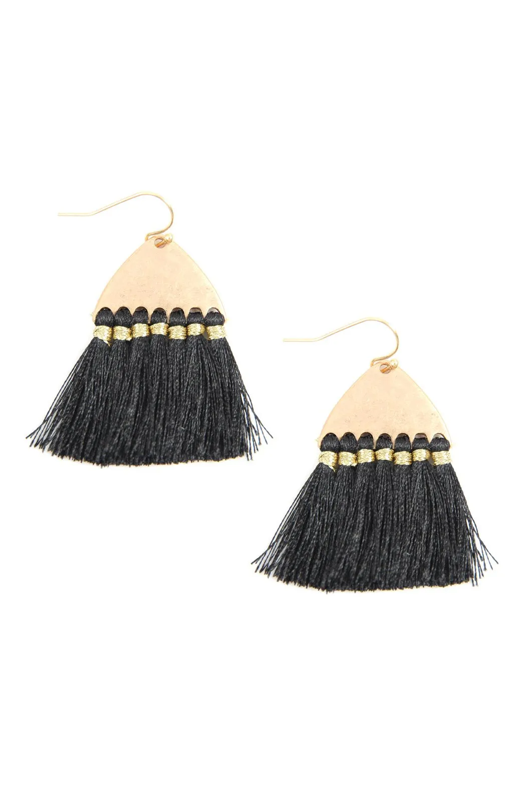 B2e2783 - Thread Tassel Hammered Metal Hook Earrings