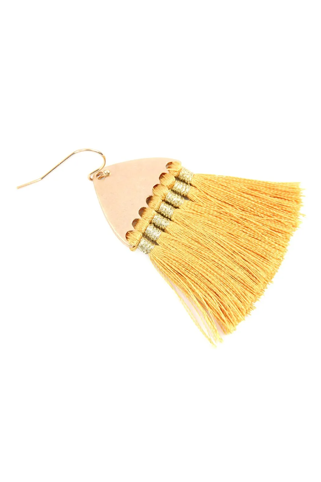 B2e2783 - Thread Tassel Hammered Metal Hook Earrings