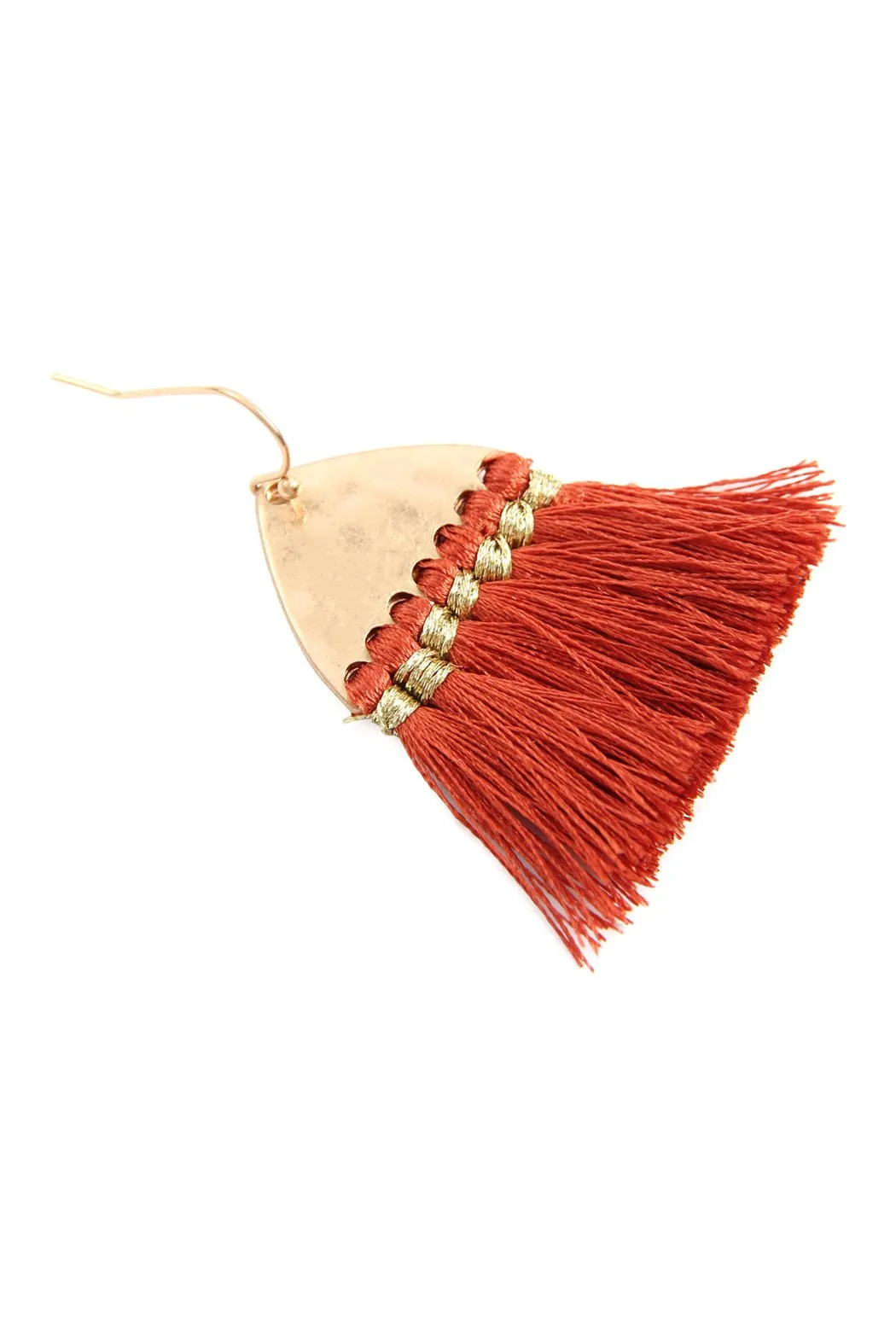 B2e2783 - Thread Tassel Hammered Metal Hook Earrings