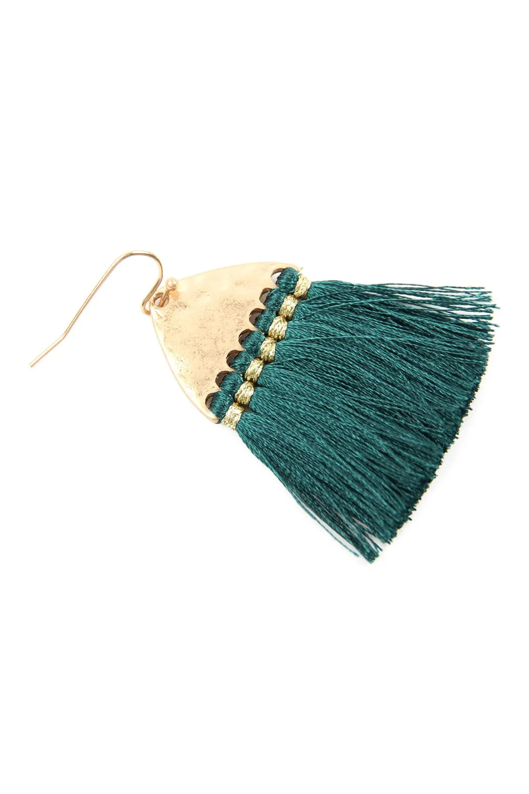 B2e2783 - Thread Tassel Hammered Metal Hook Earrings