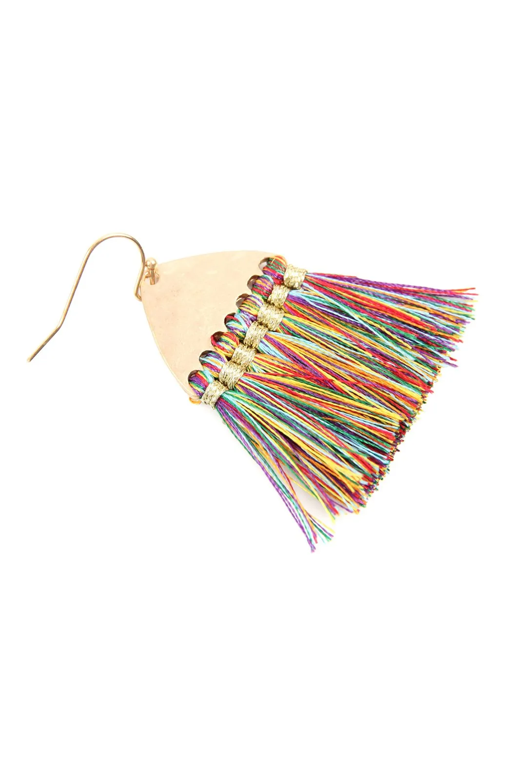 B2e2783 - Thread Tassel Hammered Metal Hook Earrings