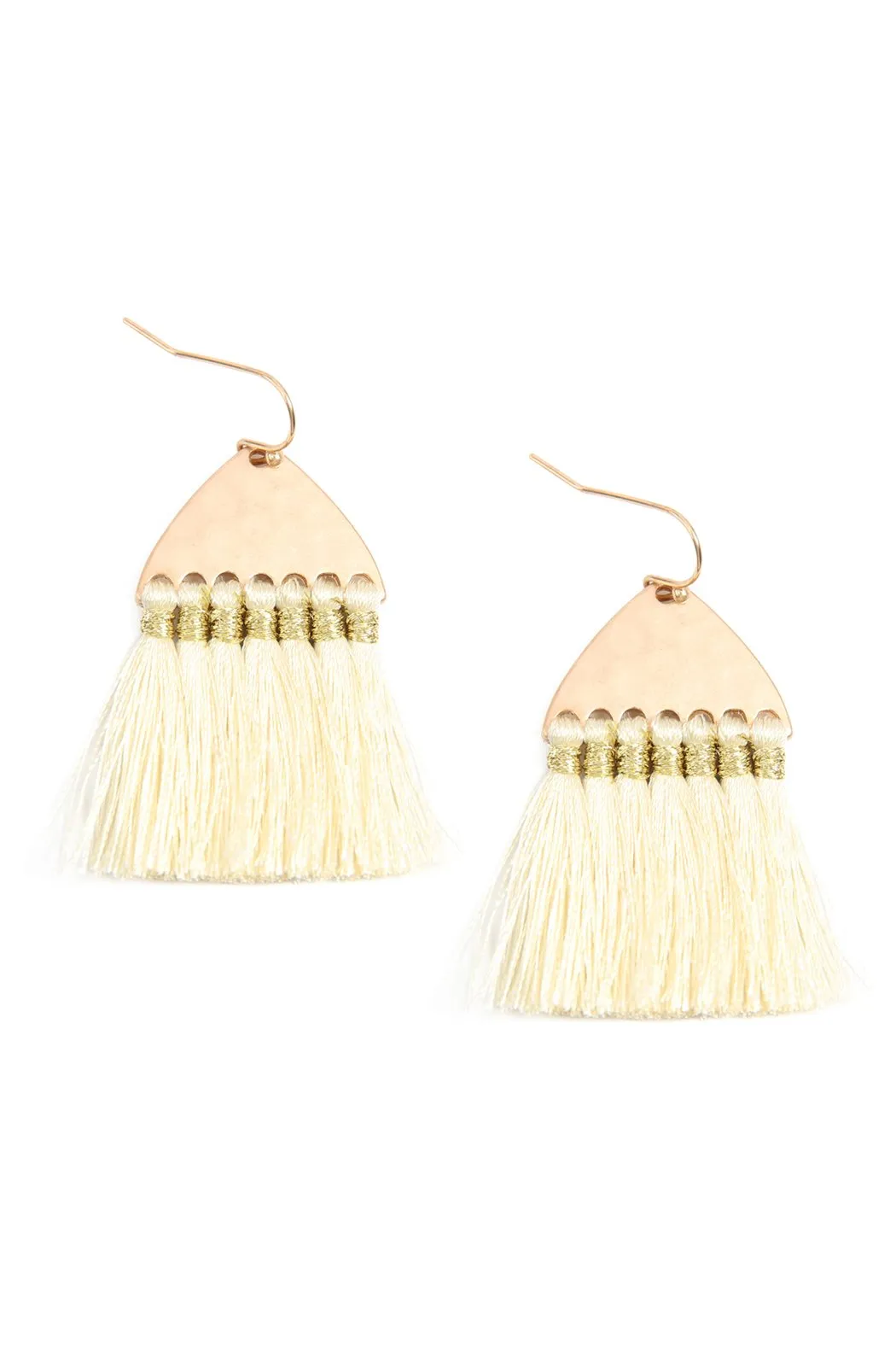 B2e2783 - Thread Tassel Hammered Metal Hook Earrings