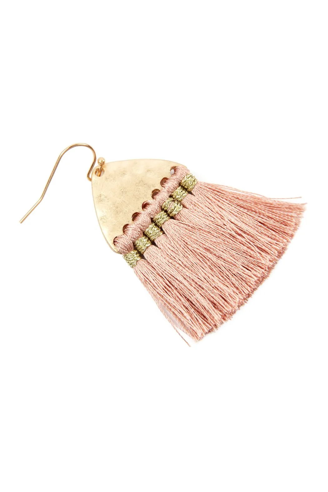 B2e2783 - Thread Tassel Hammered Metal Hook Earrings