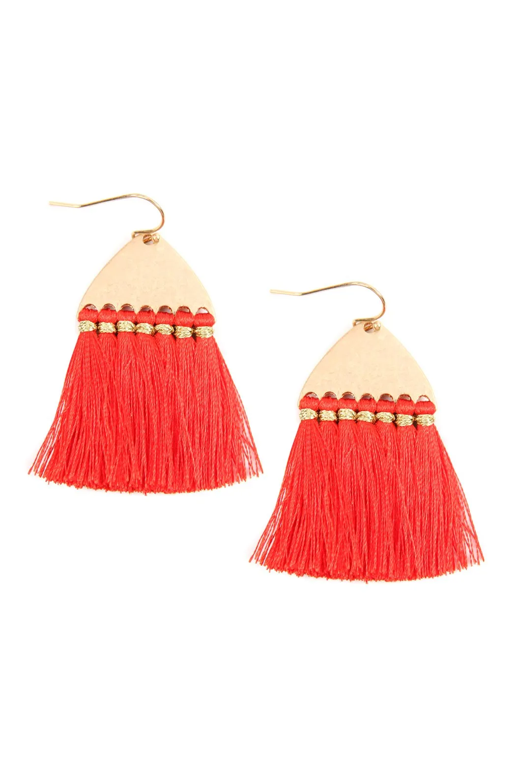 B2e2783 - Thread Tassel Hammered Metal Hook Earrings