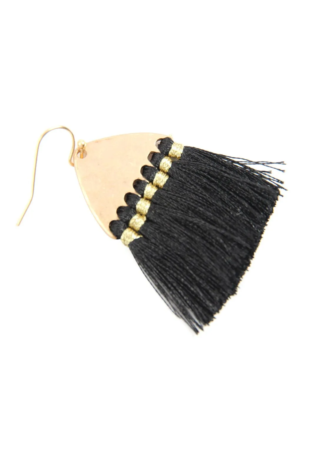 B2e2783 - Thread Tassel Hammered Metal Hook Earrings