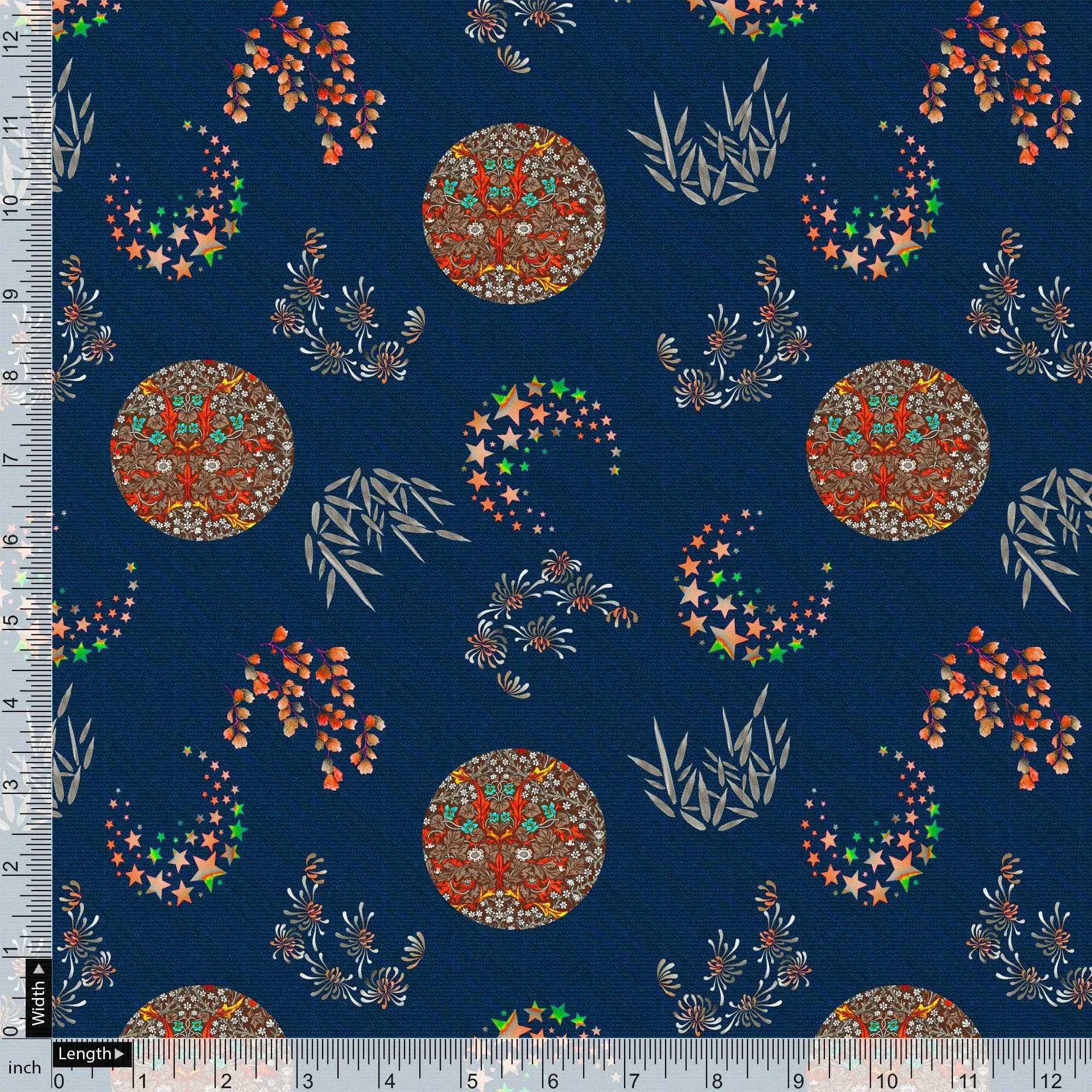 Beautiful Quirky Pattern over Blue Base Digital Printed Fabric