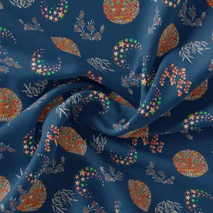 Beautiful Quirky Pattern over Blue Base Digital Printed Fabric