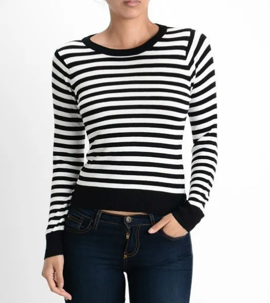 Black & White Striped Crew Neck Sweater