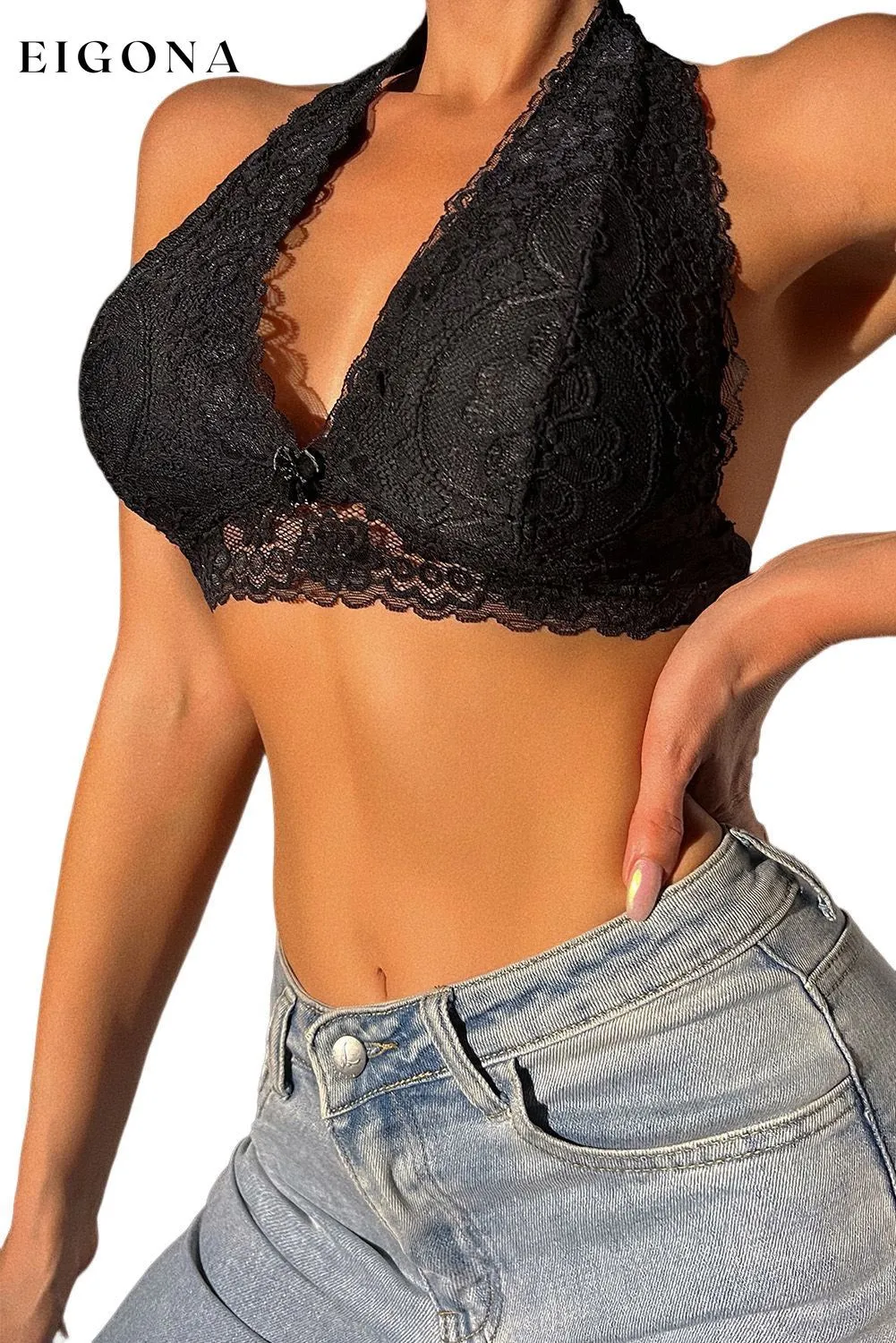 Black Lace Crochet Halter Neck Bralette