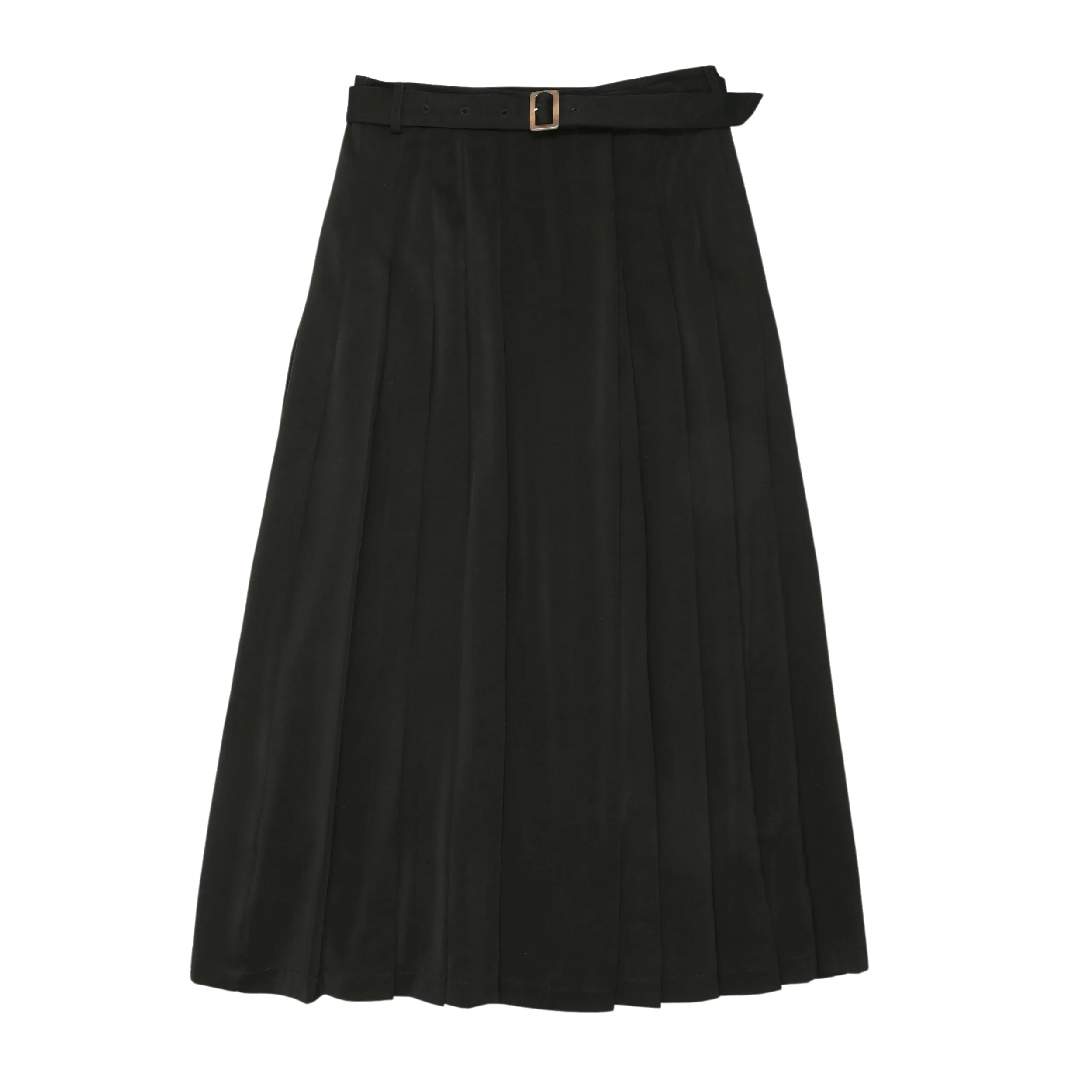 Black Long Pleated Satin Skirt