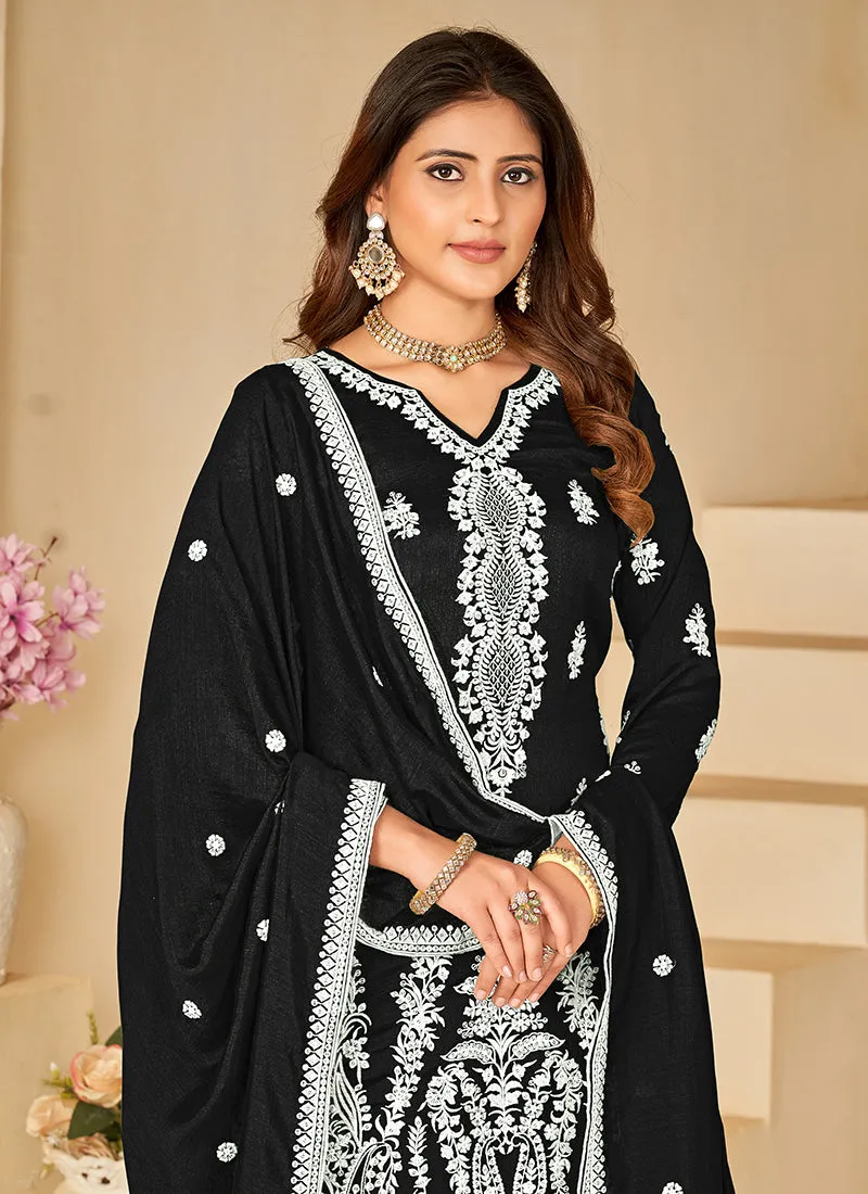 Black Sequence Embroidery Traditional Palazzo Suit