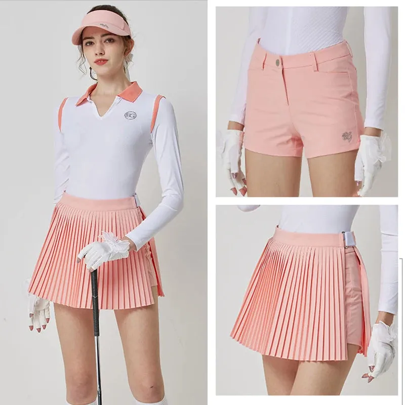 Blktee Golf Women's Short Skirt Breathable Slim Fashion Sports Pleated Skirts Two-piece Design Removable Golf Shorts Pants