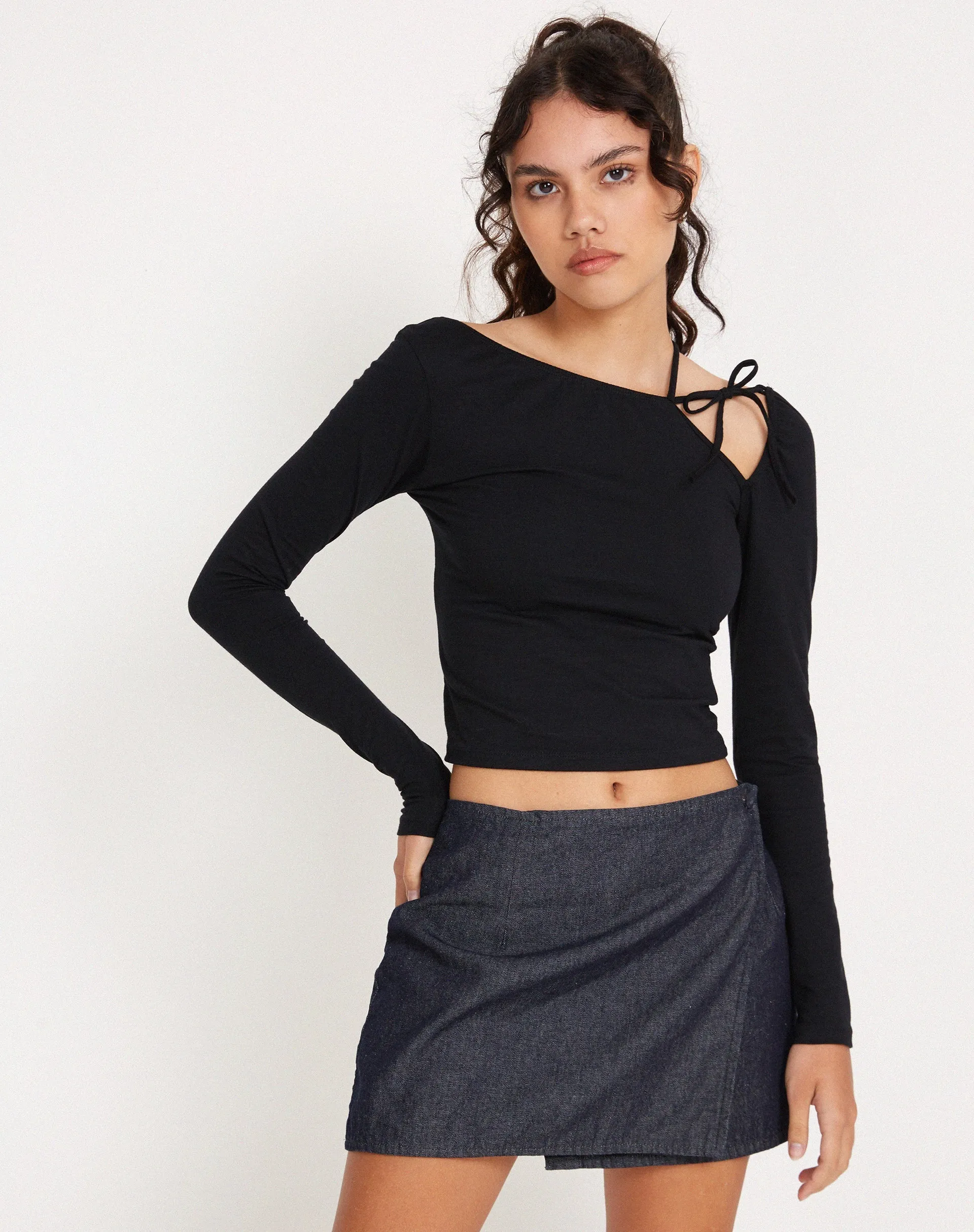 Braya Wrap Mini Skirt in Dark Indigo