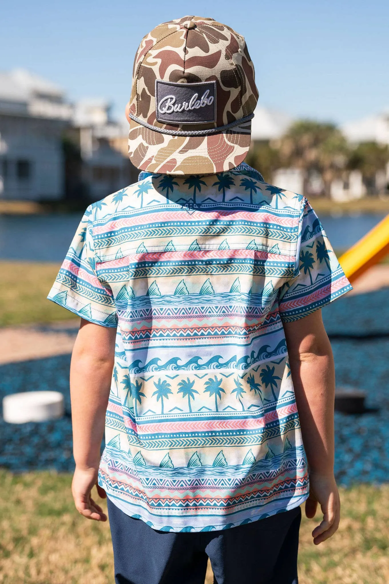 BURLEBO - Youth Sizing - Performance Button Up - Palms and Fins