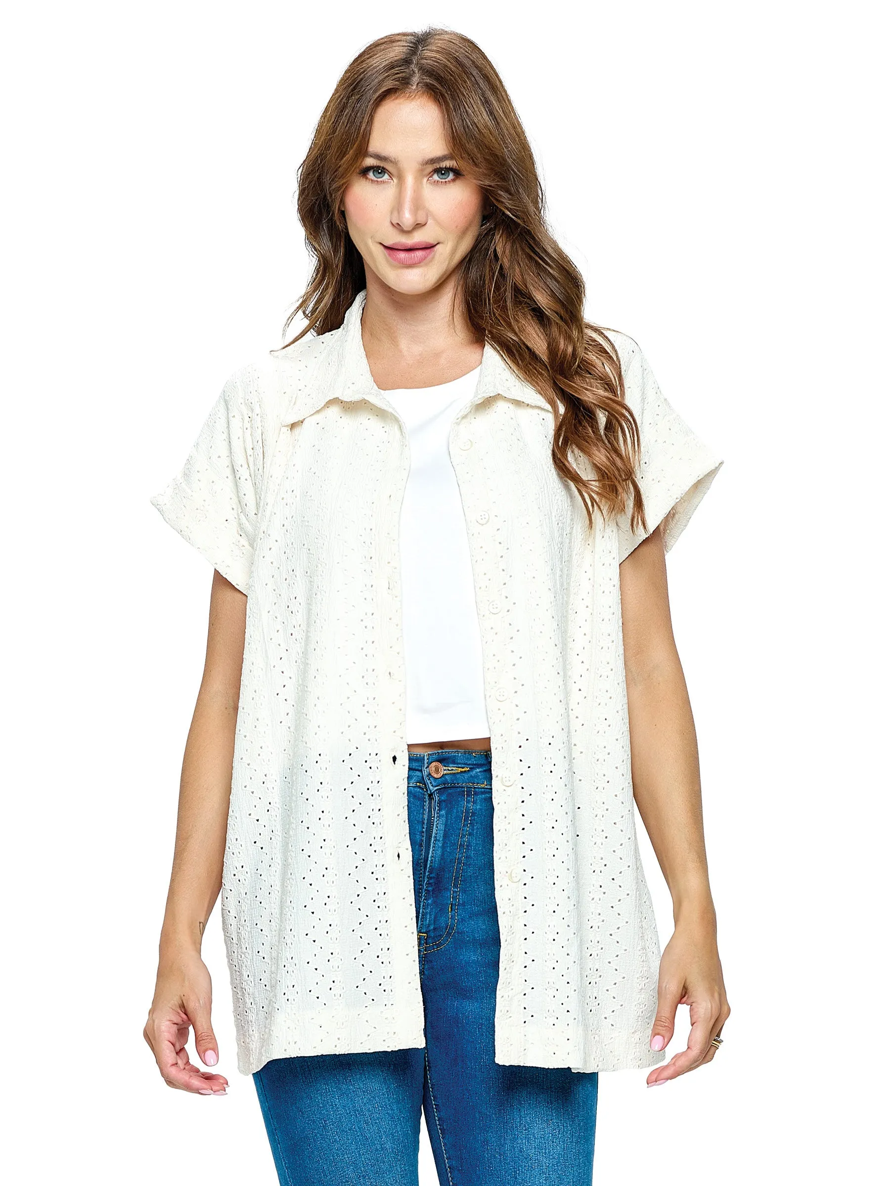 Button Up Shirt Eyelet Fabric