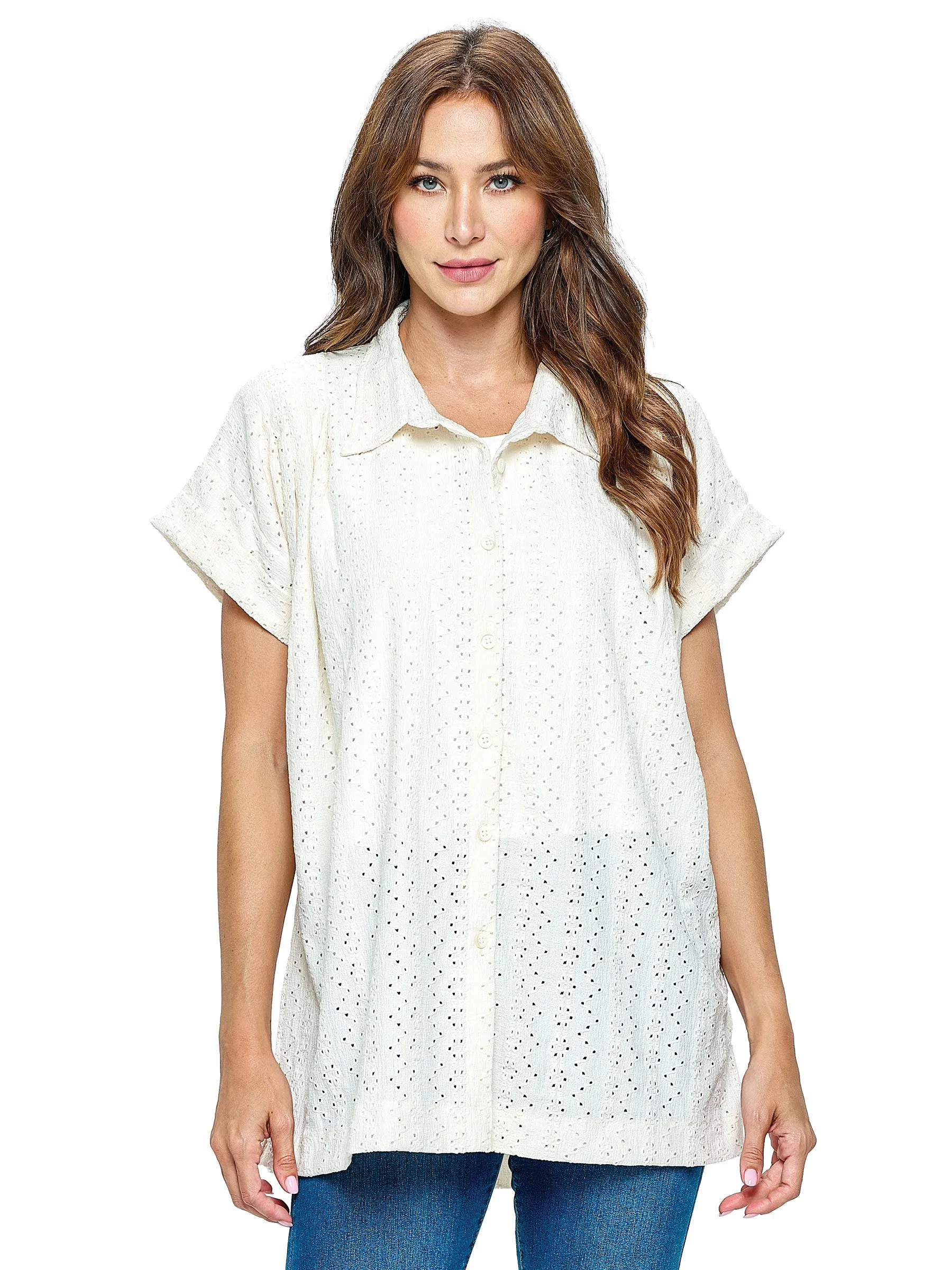 Button Up Shirt Eyelet Fabric