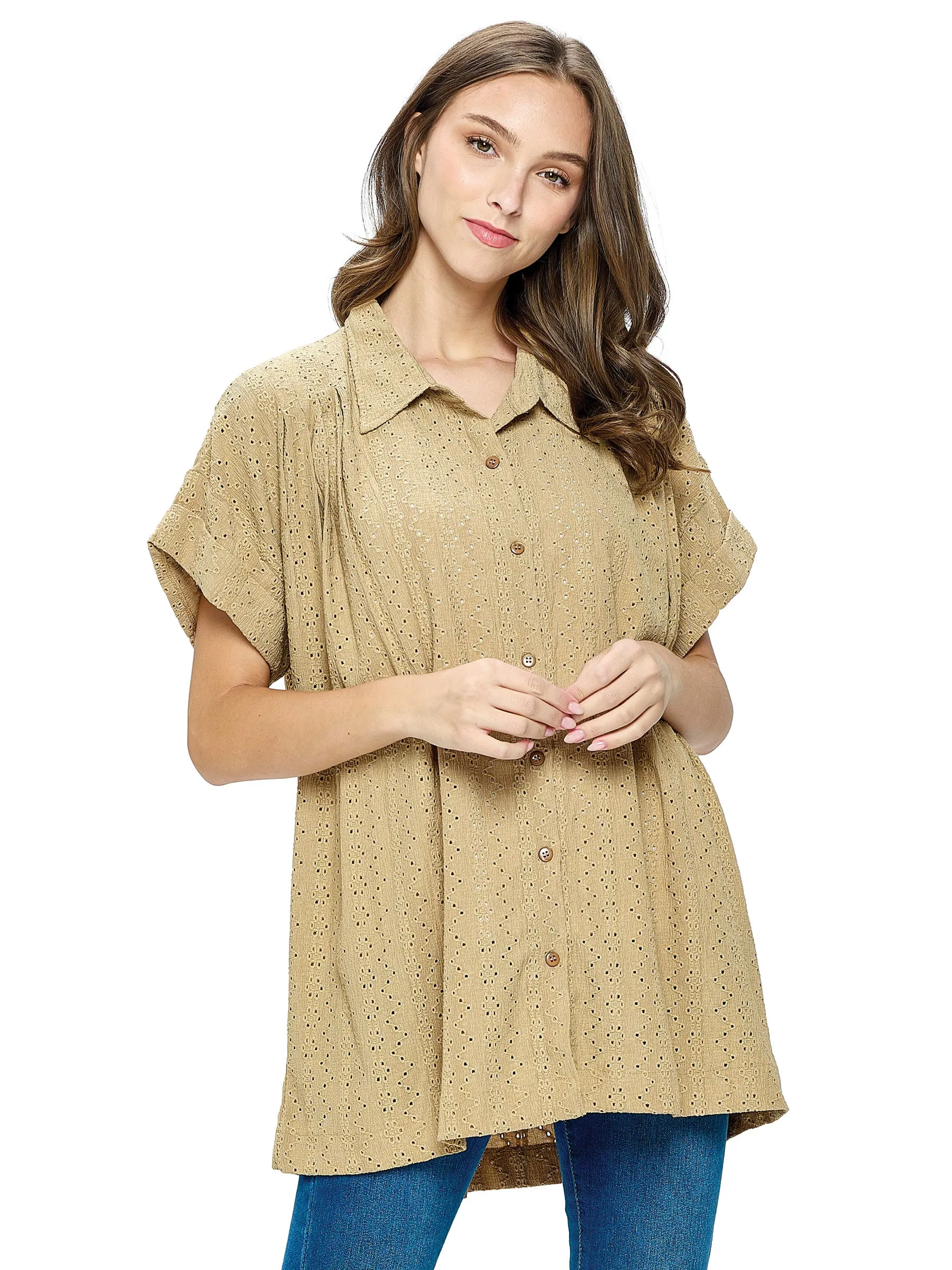 Button Up Shirt Eyelet Fabric