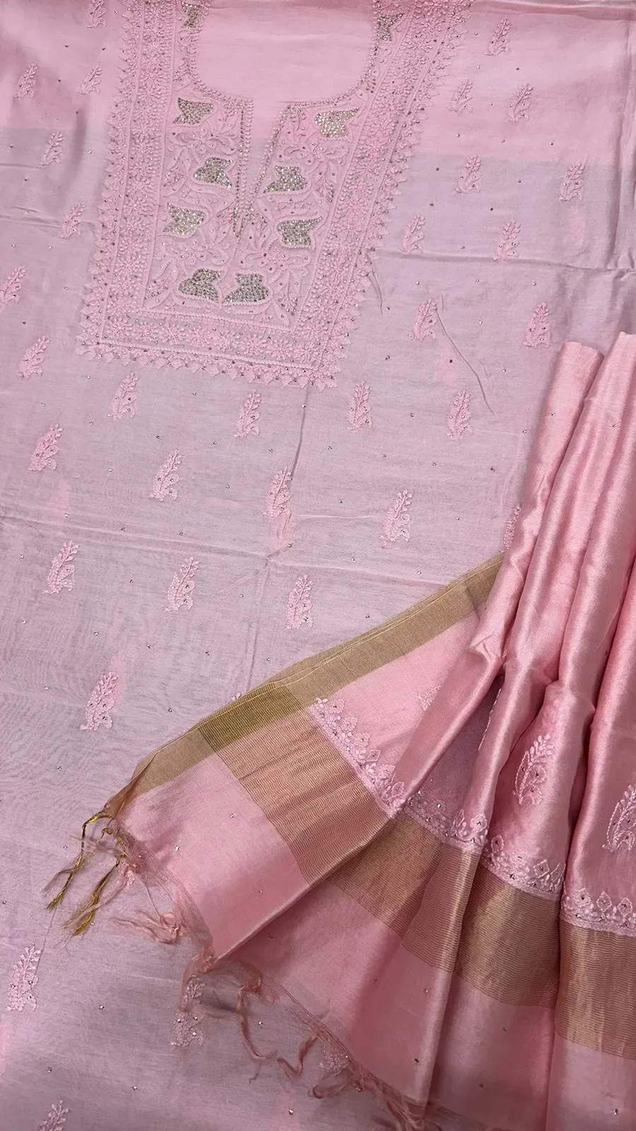 Chikan hand EMBROIDERED chanderi silk suits