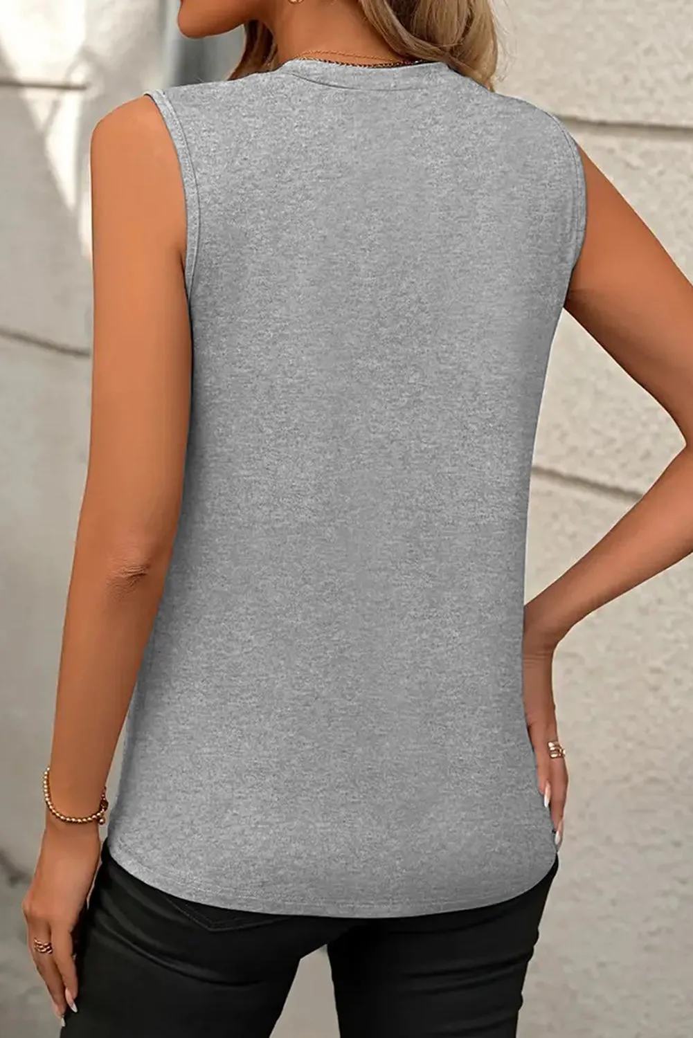 Crew Neck Pleated Tank Top