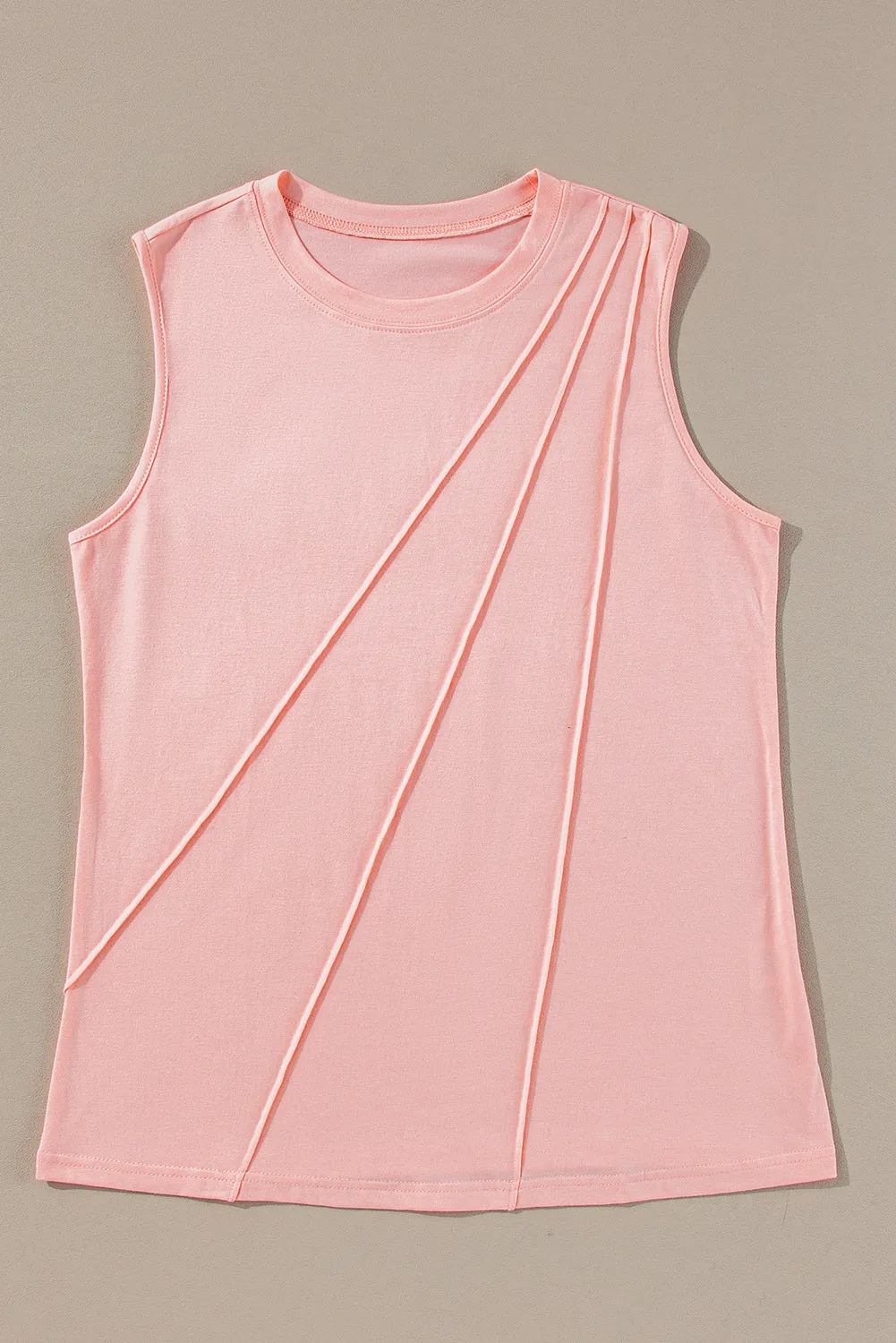 Crew Neck Pleated Tank Top