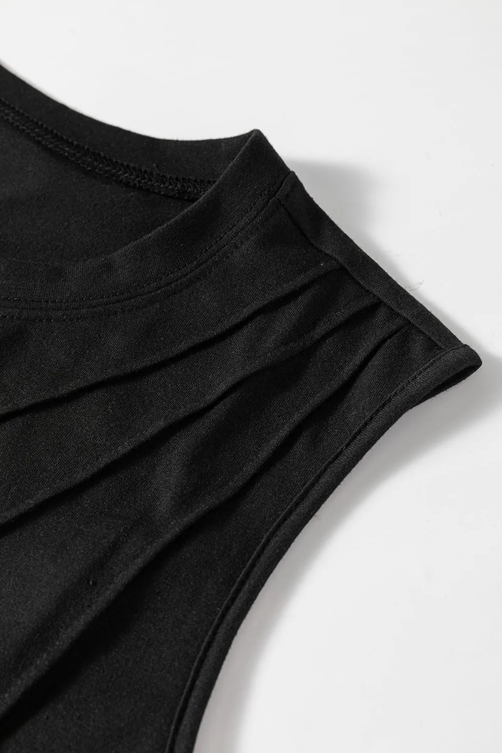 Crew Neck Pleated Tank Top