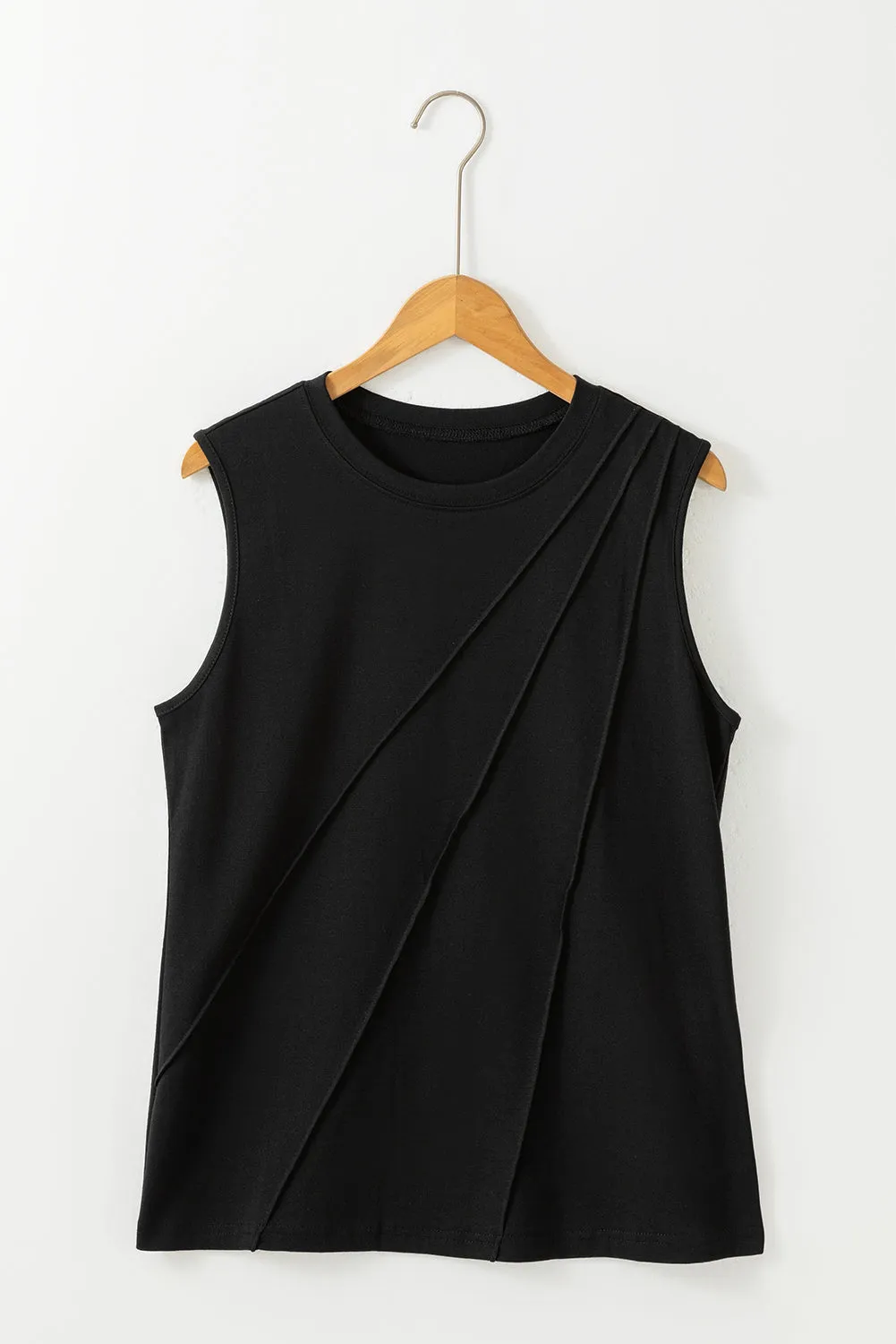 Crew Neck Pleated Tank Top