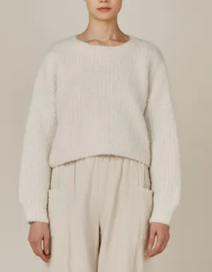 Crop Fuzzy Sweater in Ivory