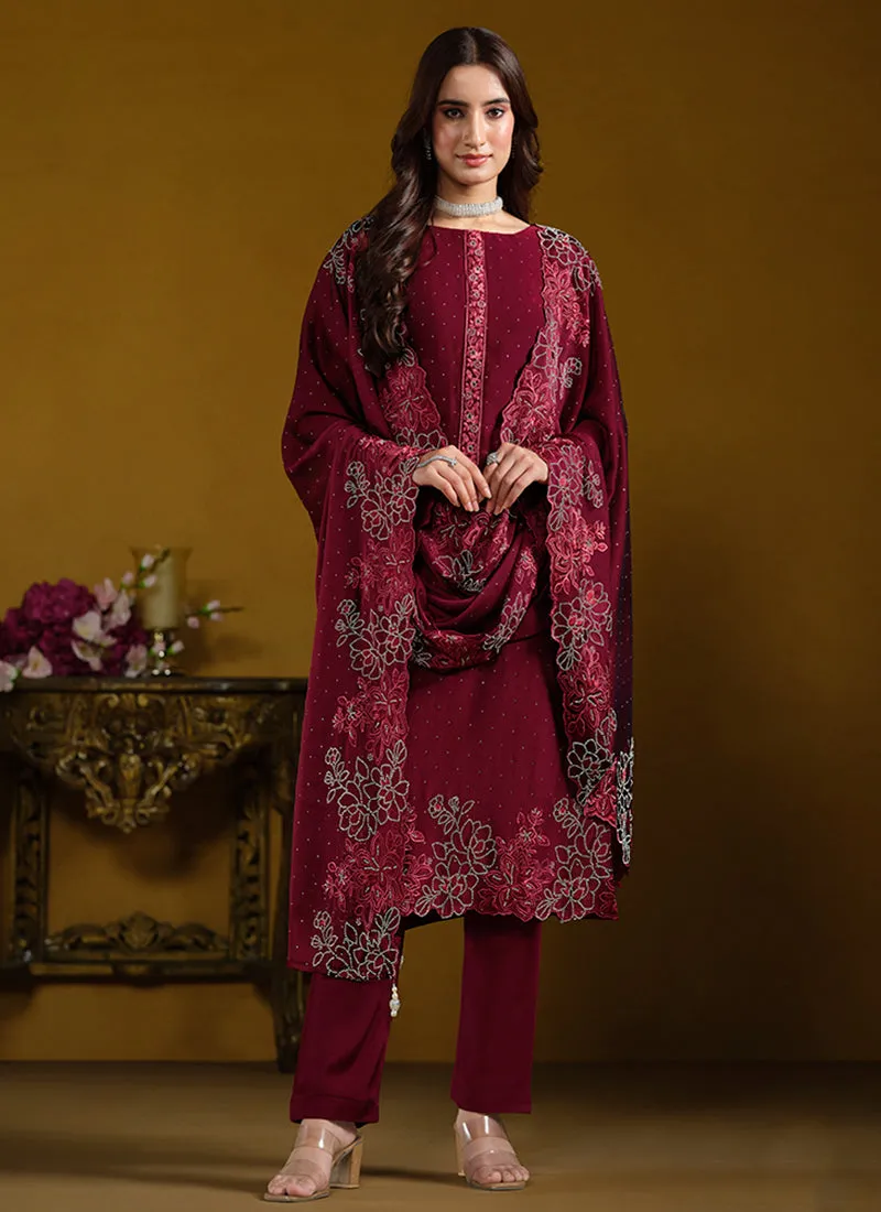 Deep Red Embroidered Pakistani Suit