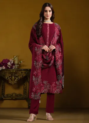 Deep Red Embroidered Pakistani Suit