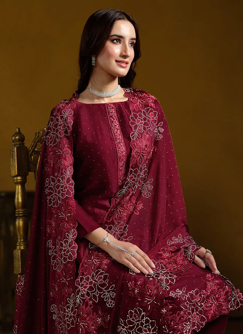 Deep Red Embroidered Pakistani Suit