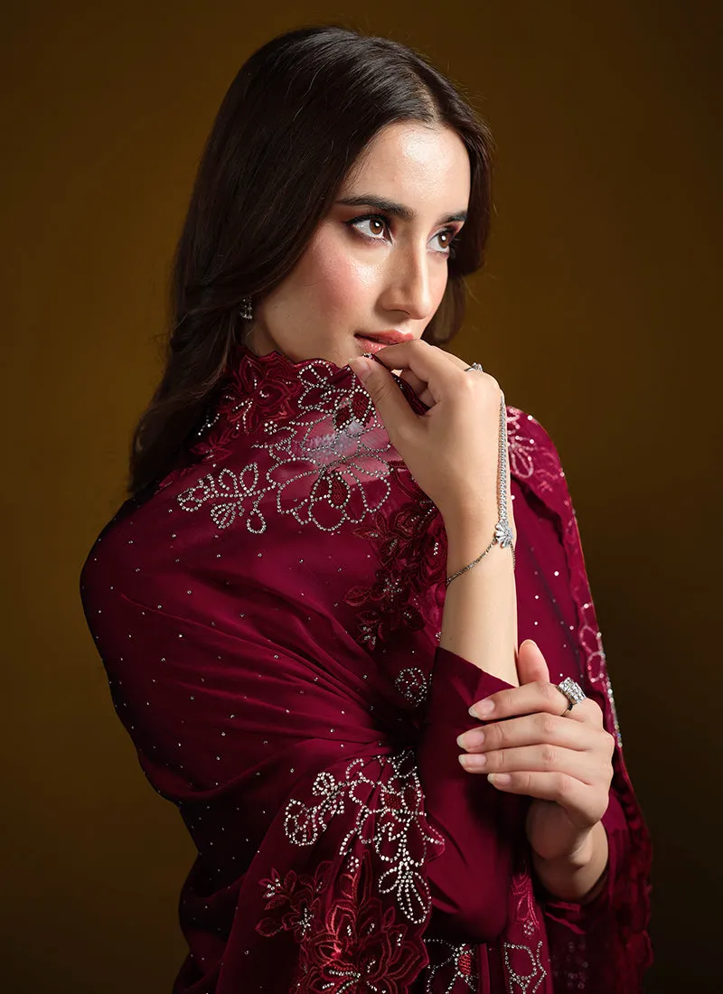 Deep Red Embroidered Pakistani Suit