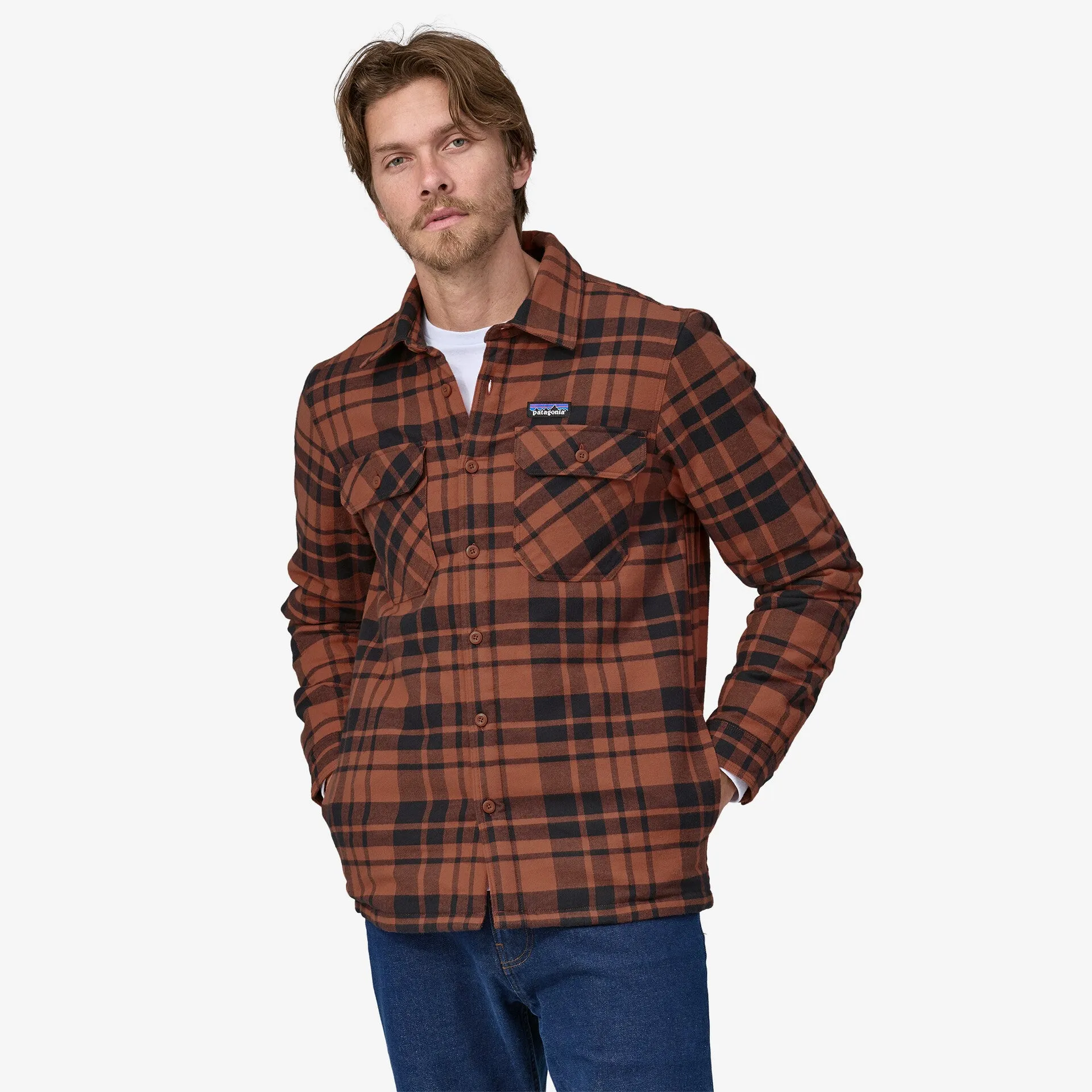 Fjord Patagonia Men's Insulated Mid-Weight Organic Cotton Flannel Shirt ,  red