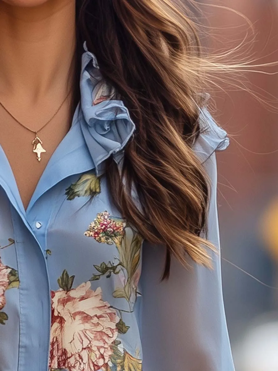 Floral Ruffle Chiffon Shirt