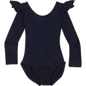 Girls Navy Blue Long Sleeve Leotard with Ruffle