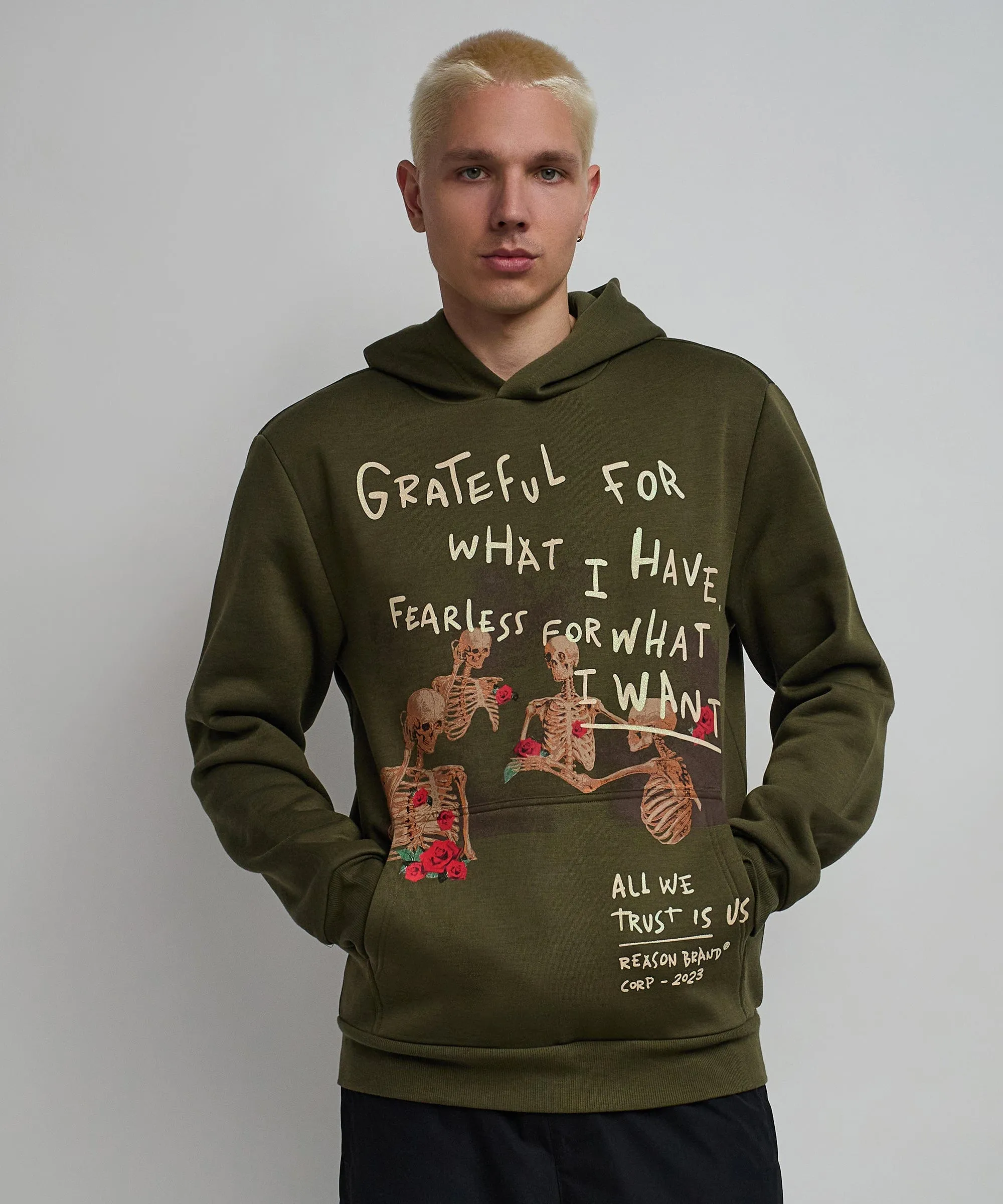 Grateful Roses Hoodie - Olive Green